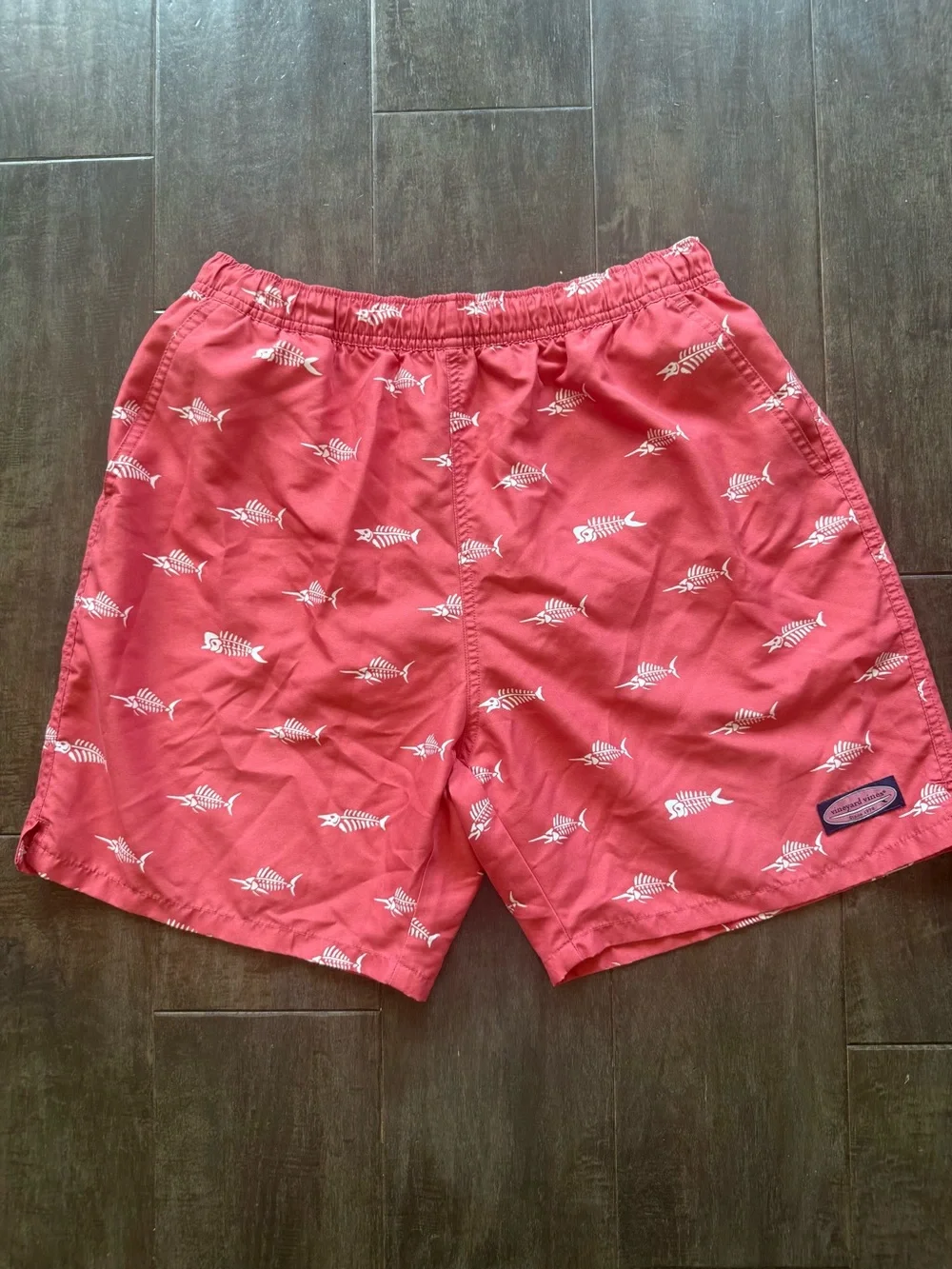 Vineyard Vines Mens Coral Fish Bone Print Swim Trunks Lined Drawstring Size M